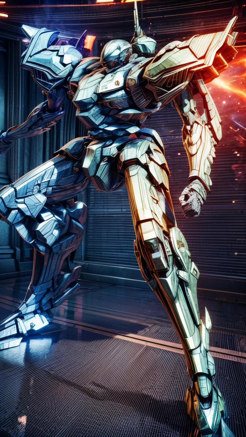 (Obra de arte, melhor qualidade:1.5).Mech branco e azul com detalhes dourados, médio, segurando uma sniper azul grande. Extremely detaild, 8K, HDR, naturallight, cinematic lighting, masterpiece-anatomy-perfect, Ultra HD, (Space Combat:1.5, Battlefield:1.5), RAW photo, metallic, professional, ultra-fine painting, perfect body proportions, anatomically correct, uhd, real texture material, Anti-Aliasing, FKAA, TXAA, SSAO, Post Processing, Post Production, Tone Mapping, CGI, VFX, SFX, Hyper maximalist, Volumetric, ultra photorealultra-detailed intricate details.
