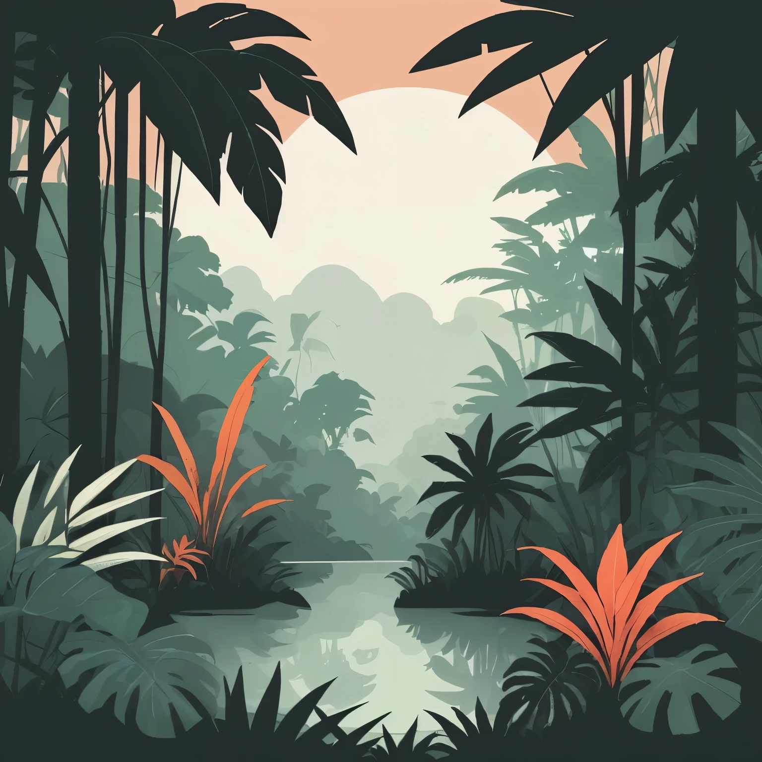 A green jungle, with minimalist aesthetic design
