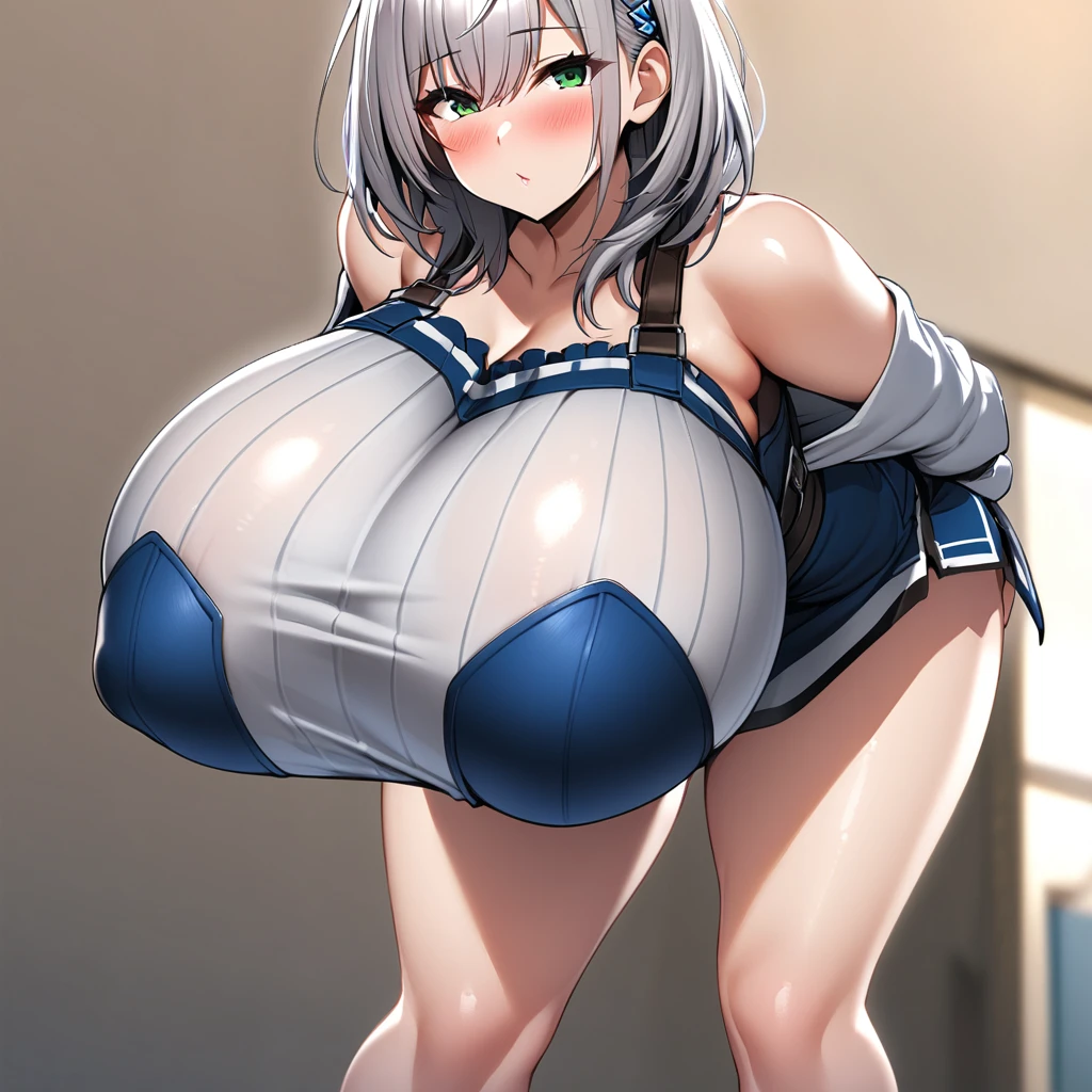 shirogane noel,1girl,solo,Females in heat,blush,super huge breasts,looking at viewer,near,Bending forward posture