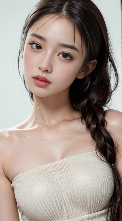 ((Highest quality, 8K, masterpiece:1.3)), concentrated: 1.2, Perfect Body Beauty: 1.4, chest: 1.2)), (Wet clothes: 1.1) Bandeau dress: 1.1, Highly detailed face and skin texture, Delicate eyes, double eyelid, White skin, Long Hair