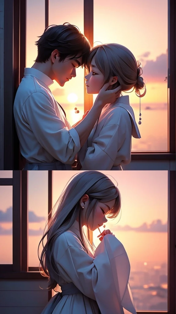 of course。Here is a part of a love story：
 
She stood on the windowsill、I was gazing into the distance。Her figure illuminated by the sunset、She looked like a beautiful woman in a painting。Her heart was trembling。She was thinking of him。My encounter with him was sudden.。彼のsmileに心を奪われ、She had fallen in love。
 
He couldn&#39;t forget her existence。Her kindness、smile、and強さに惹かれていた。Without her、His world seemed to fade。He was dying to see her.。and、I knew she felt the same way.。

 
The distance between the two of us is shrinking、Eventually they confessed their feelings to each other.。My love for you grows、They both sought each other。and、That love grows deeper、The bond grew stronger。
 
Their love is as beautiful as spring、It felt like a pleasant breeze。and、They pledged eternal love to each other。