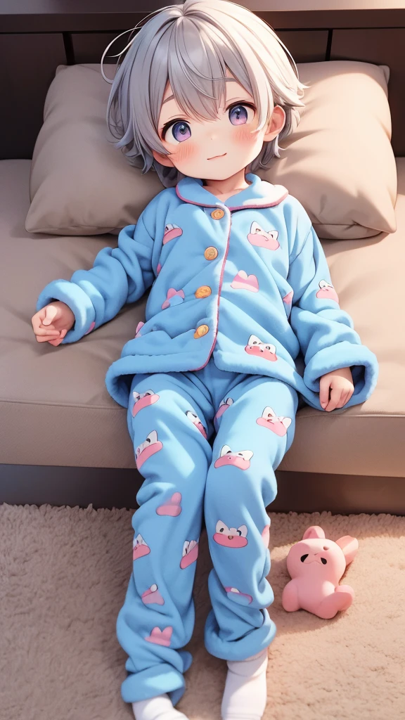 Cute 6 year old anime boy wearing cute socks and super kawaii animal pajamas