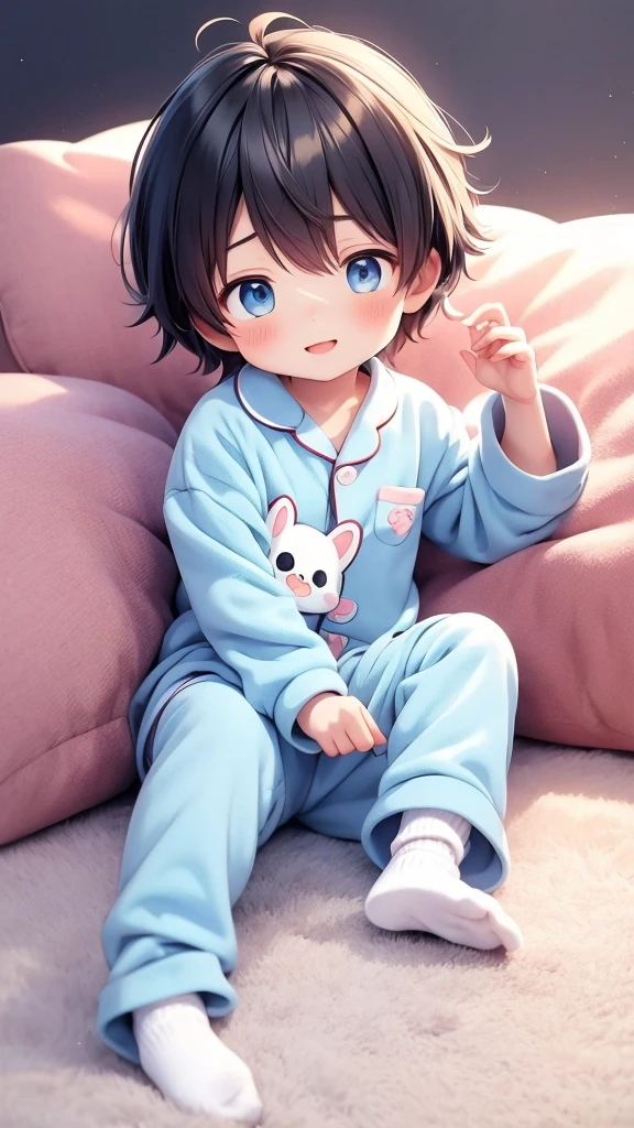 Cute 6  anime boy wearing cute socks and super kawaii animal pajamas