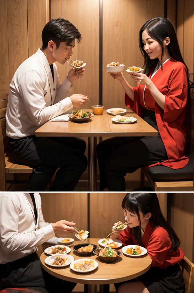 Couple eating Japanese food at will