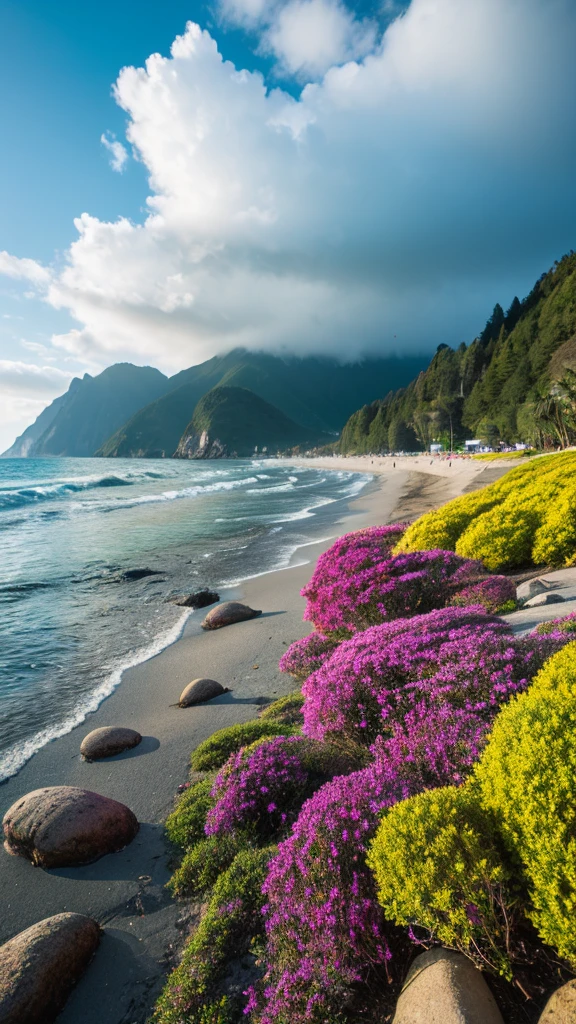 there is a rainbow in the sky over a beach with rocks and pebbles, seashore, Alpine Forest Landscape Photo,Steep mountain roads,Clear and transparent lake,wood,Bushes,Fallen leaves,Dawn Sun,Kasumi,Cliffs and mountains,Dilapidated,Lonely,cold,Foggy sky,Not a dazzling morning sun,Nightmare vision,Dark fantasy plot,Perfect and excellent composition,8K resolution,detailed,restricted,close ultra-wide angle shot,Realistic,Beautiful sky,Colorful clouds float,True to life, The private parts are clearly visible, Perfect perfection, Digital single-lens reflex camera, 1024, 2048, 4096, detailedな, sharp, Best Quality, high quality, Absurd,Unattended background,Very detailed、detailedな照明の影,Art Station Trends、Complex、expensivedetailed、dramatic、(Volumetric Lighting:1.2)HDR shot。(close,Super Depth of Field,Ultra Wide Angle,Microfocal Lenses:1.2)(Realistic:1.4)Masterpiece、expensive、expensive品質、beautiful photo,Global illumination magical beach, sunny rainbow galaxy stormy sea, by Igor Grabar, colorful hd picure, near the seashore, rainbow reflections, just one rainbow 8 k, beach landscape, still of rainbow ophanim, calm vivid colors, by Marie Bashkirtseff, beautiful beach