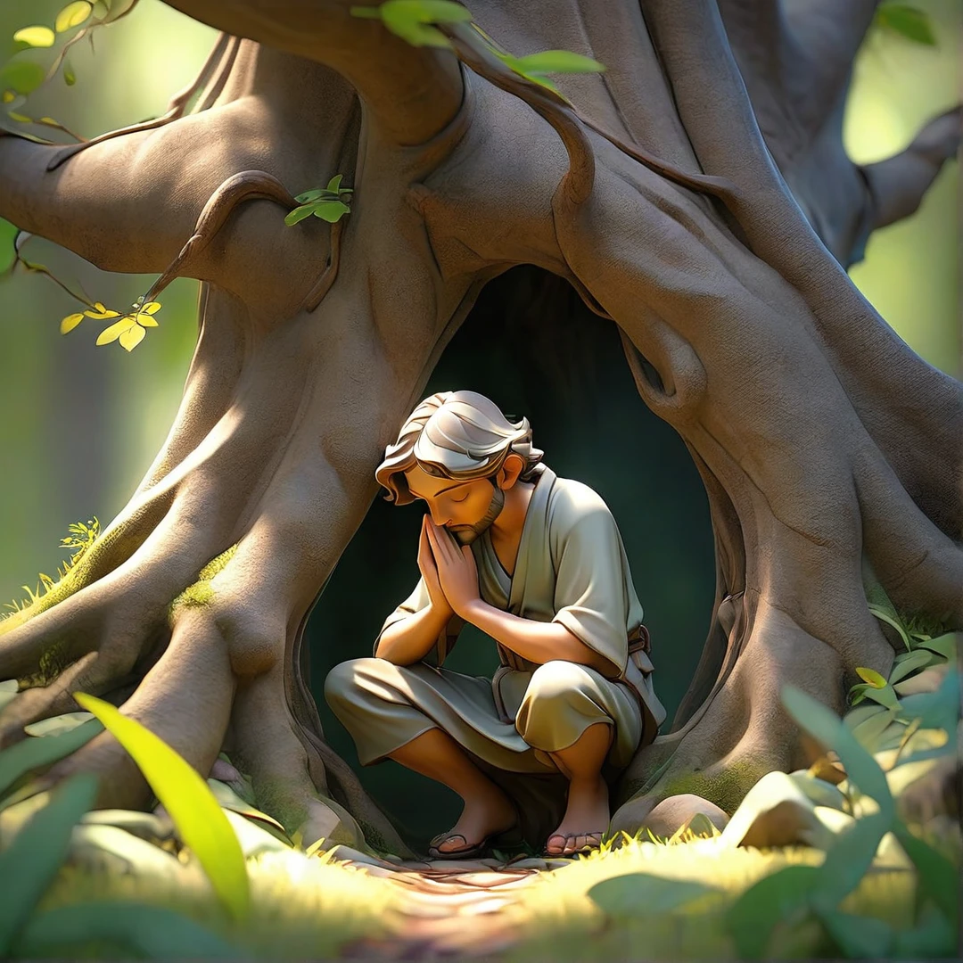 Sob a serene glass, on a peaceful day, a man in the forest , in voracious prayer. Bible in hands, words of light, Seek the comfort that faith always translates. The shadow of the tree, shelter and refreshment, A sacred encounter, an ethereal moment. With eyes closed and heart open, Pray fervently, search for the right path. Every leaf that falls, a divine whisper, Guiding your words, showing the destination. On sacred ground, your soul surrenders, To God omnipresent, his life he extends. under the tree, symbol of life and shelter, A man and his faith, in an old dialogue. kneeling in prayer, her strength she renews.