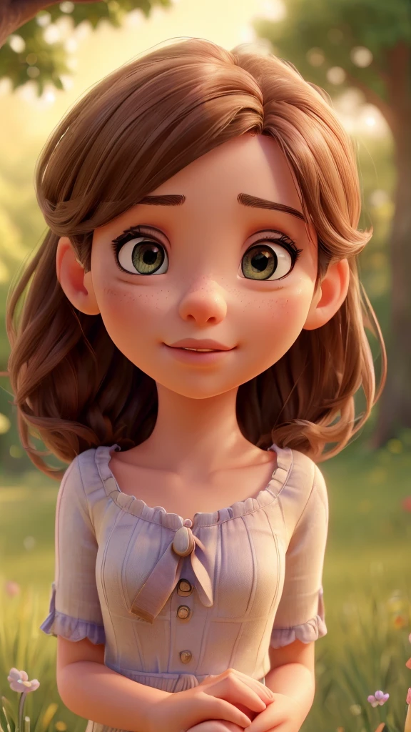 a romantic moment between two young girls holding hands and gazing at each other passionately in a field, with trees, a small brown dog, a light brown small dog, a small yellow dog, and a large gray dog surrounding them, highly detailed, photorealistic, beautiful lighting, vibrant colors, (best quality, 4k, 8k, highres, masterpiece:1.2), ultra-detailed, (realistic, photorealistic, photo-realistic:1.37), portratis, beautiful eyes, detailed lips, long eyelashes, elegant poses, natural setting, warm tones, soft focus, magical atmosphere