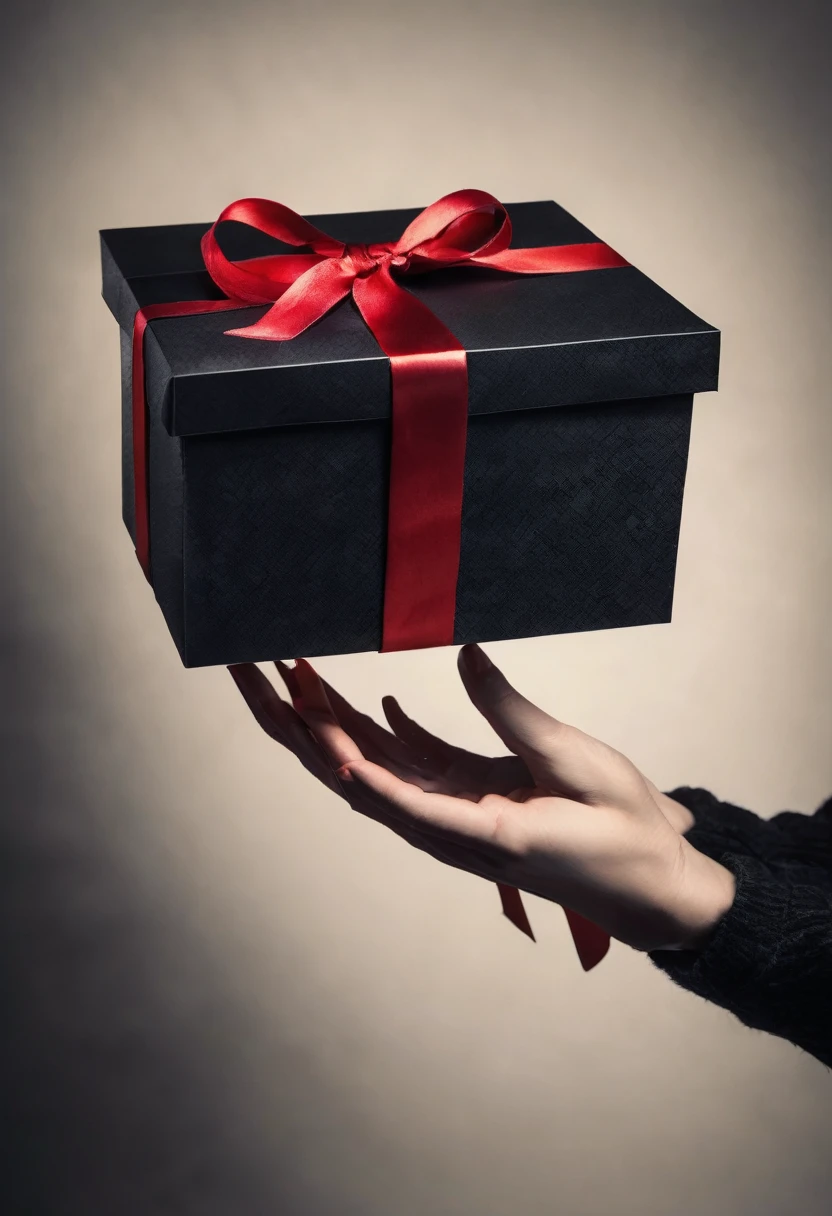 Prompt: Close-up shot of a person's hands holding a mysterious gift box wrapped in black paper adorned with bold, crimson ribbons. As they slowly lift the lid, their face is filled with anticipation and curiosity, unsure of what secrets or surprises lie within. The dimly lit background adds to the sense of intrigue, while the red accents create a pop of vibrancy amidst the darkness.,Negative prompt: ,Steps: 25,Sampler: Euler a,KSampler: euler_ancestral,Schedule: normal,CFG scale: 7,Seed: 0,Size: 1152x768,VAE: Automatic,Denoising strength: 0.47,Clip skip: 2,Model: extraRealistic-xl.fp16,Hires resize: 1152x768,Hires steps: 1,Hires upscaler: R-ESRGAN 4x+