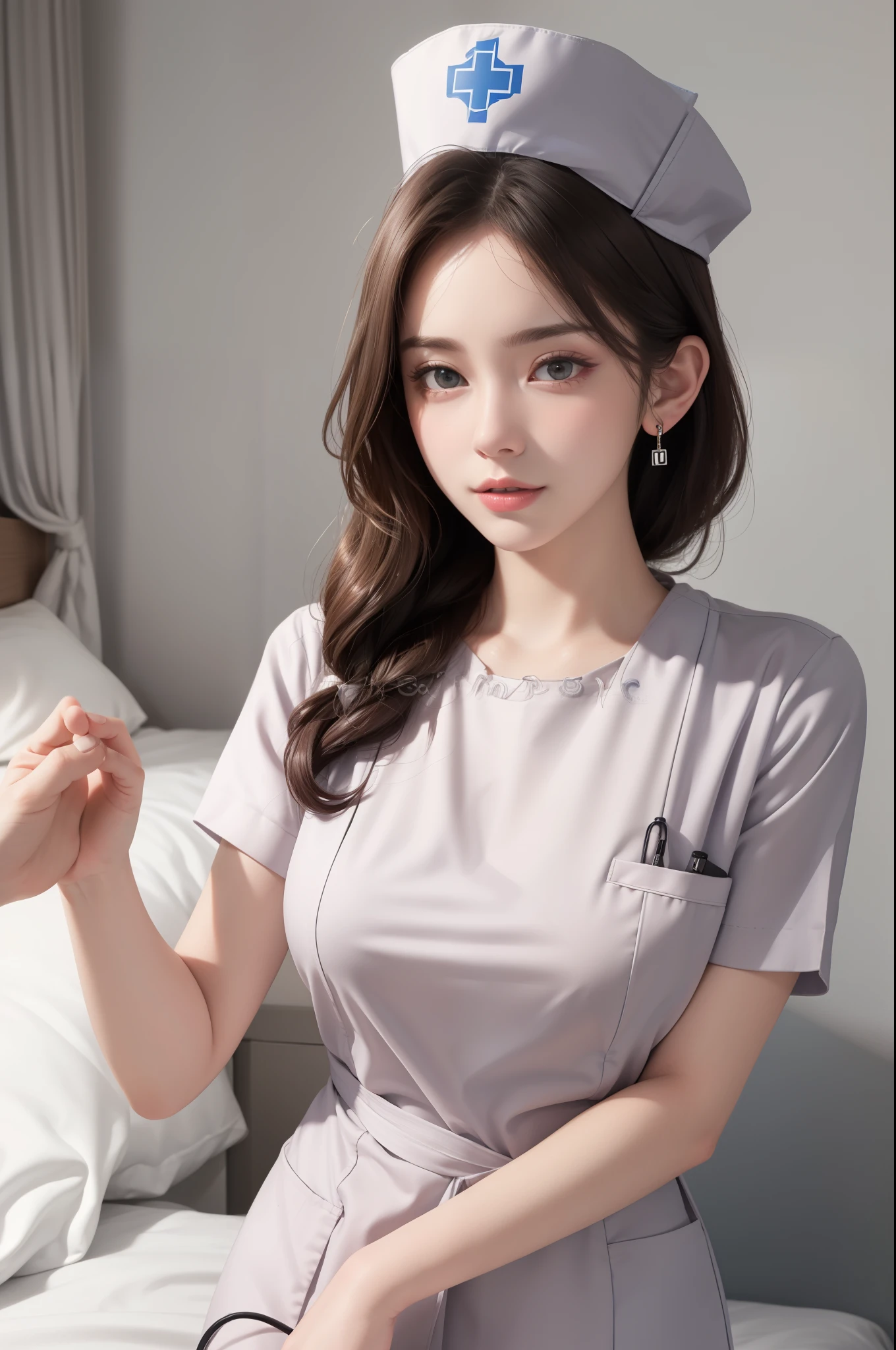 (masterpiece,ultra-detailed,best quality,8K,CG,illustration,shaved:1.0),(1girl:1) 、Dark Room、bedroom、Sexy gestures and faces、Sexy, jyojifuku,nurse