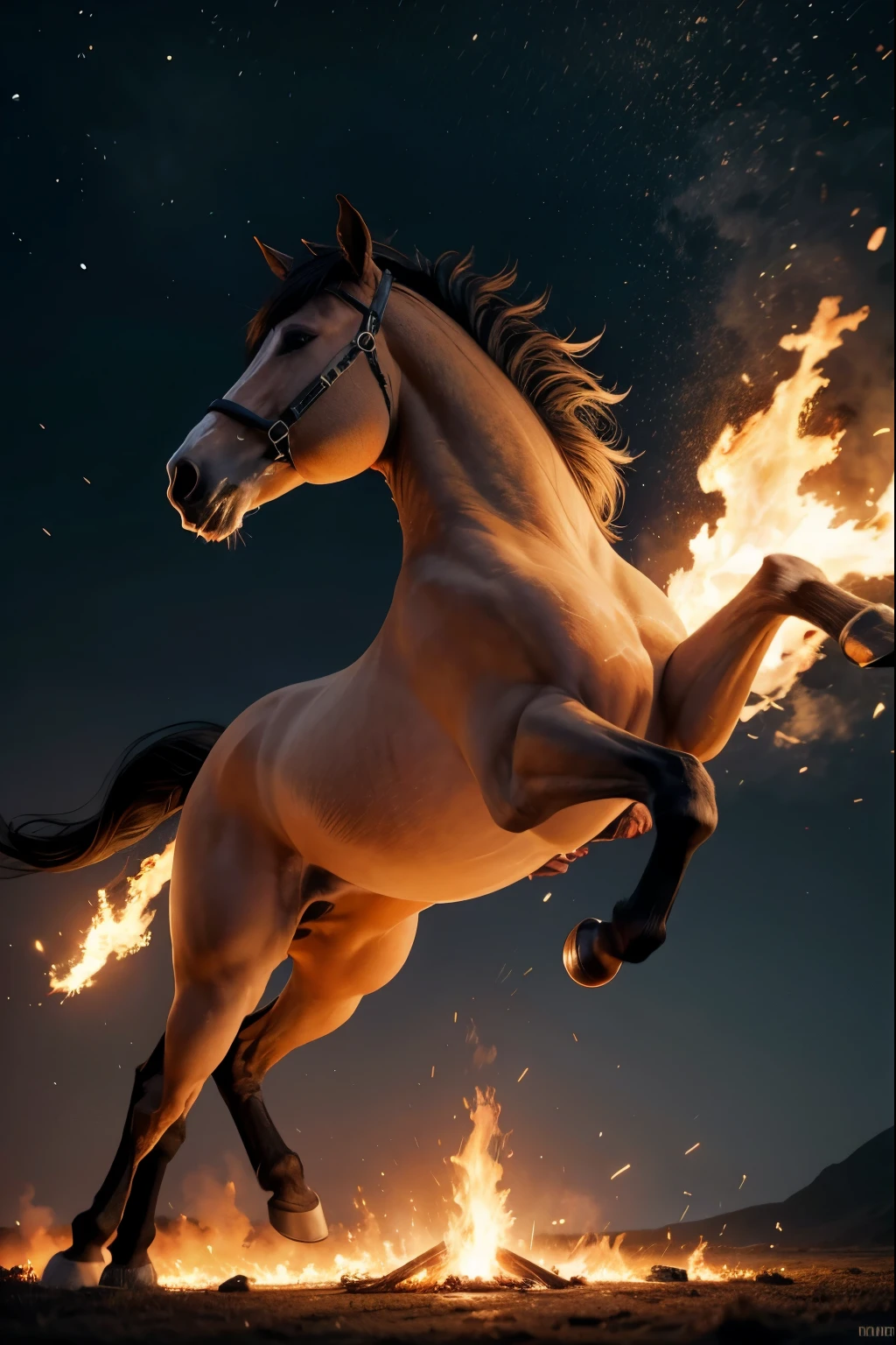 Horse falling from the sky on fire 