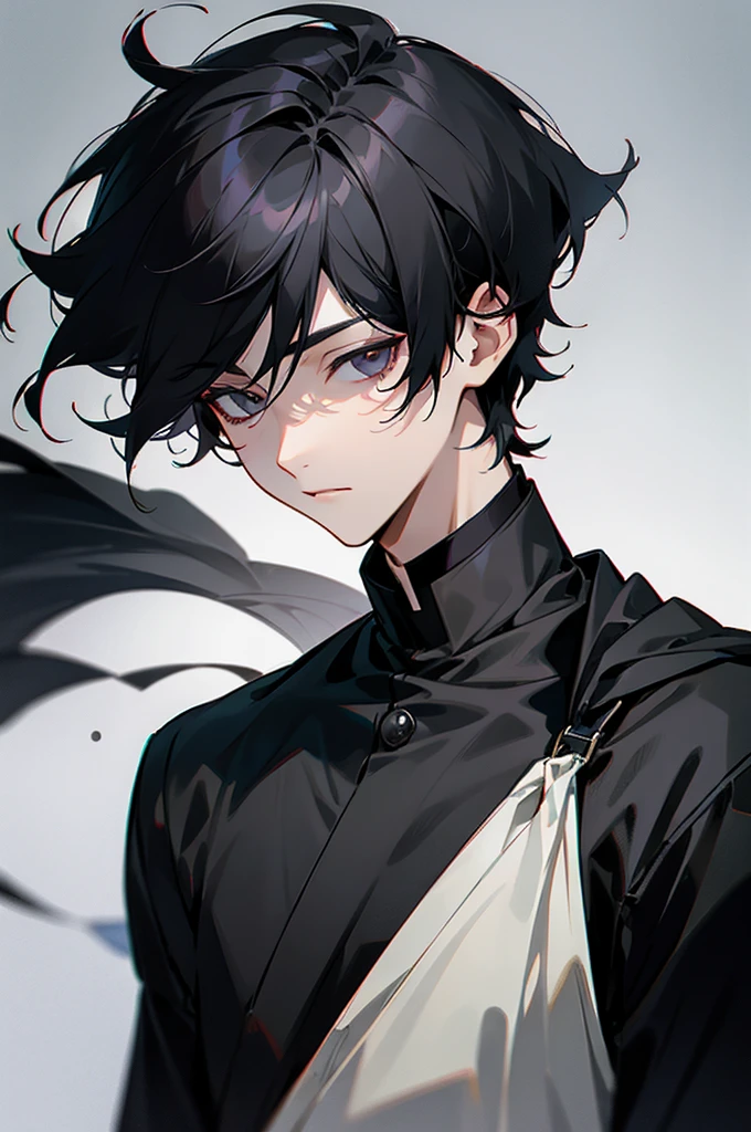 A boy with raven black hair and dark gray eyes