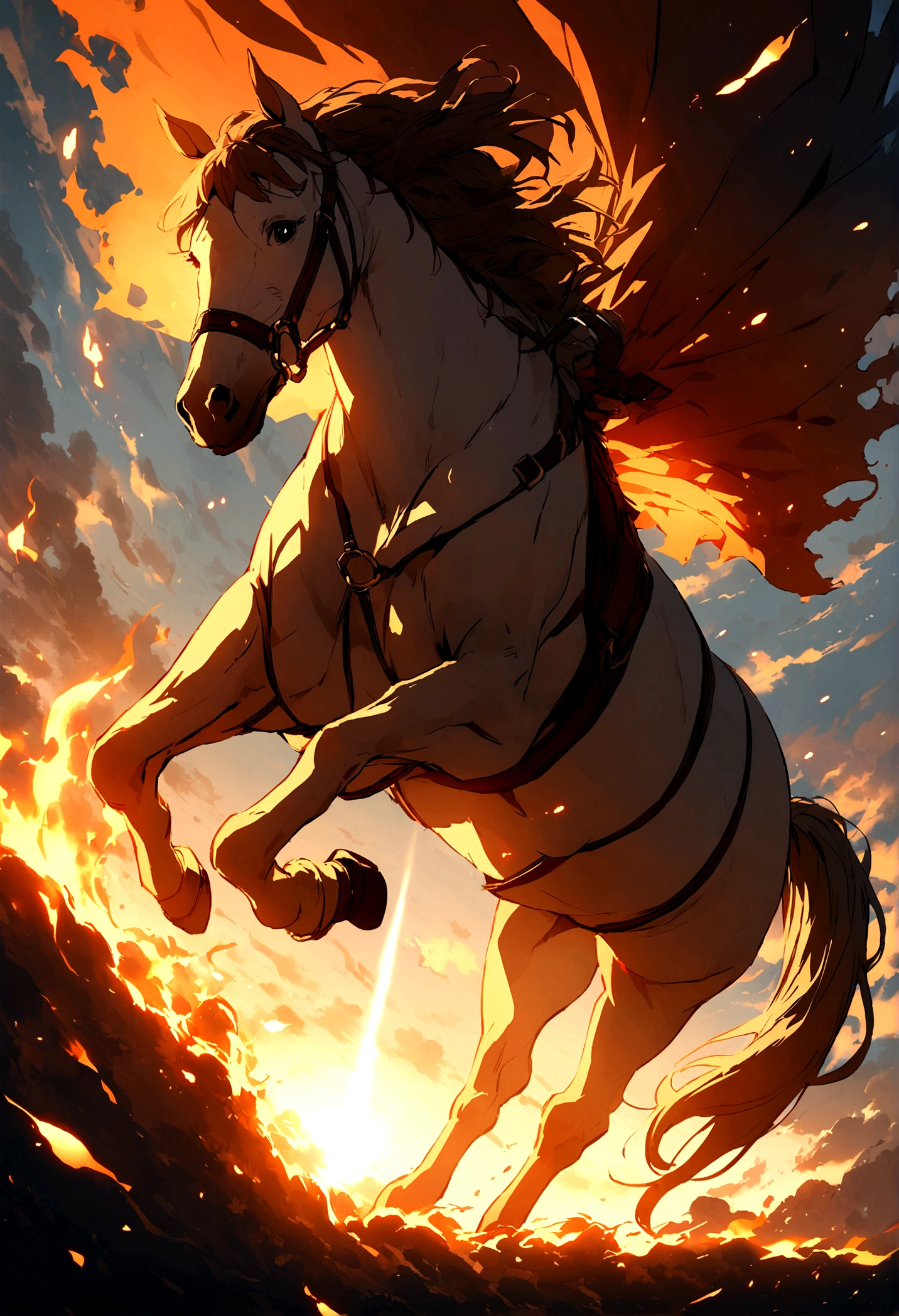 Horse falling from the sky on fire 