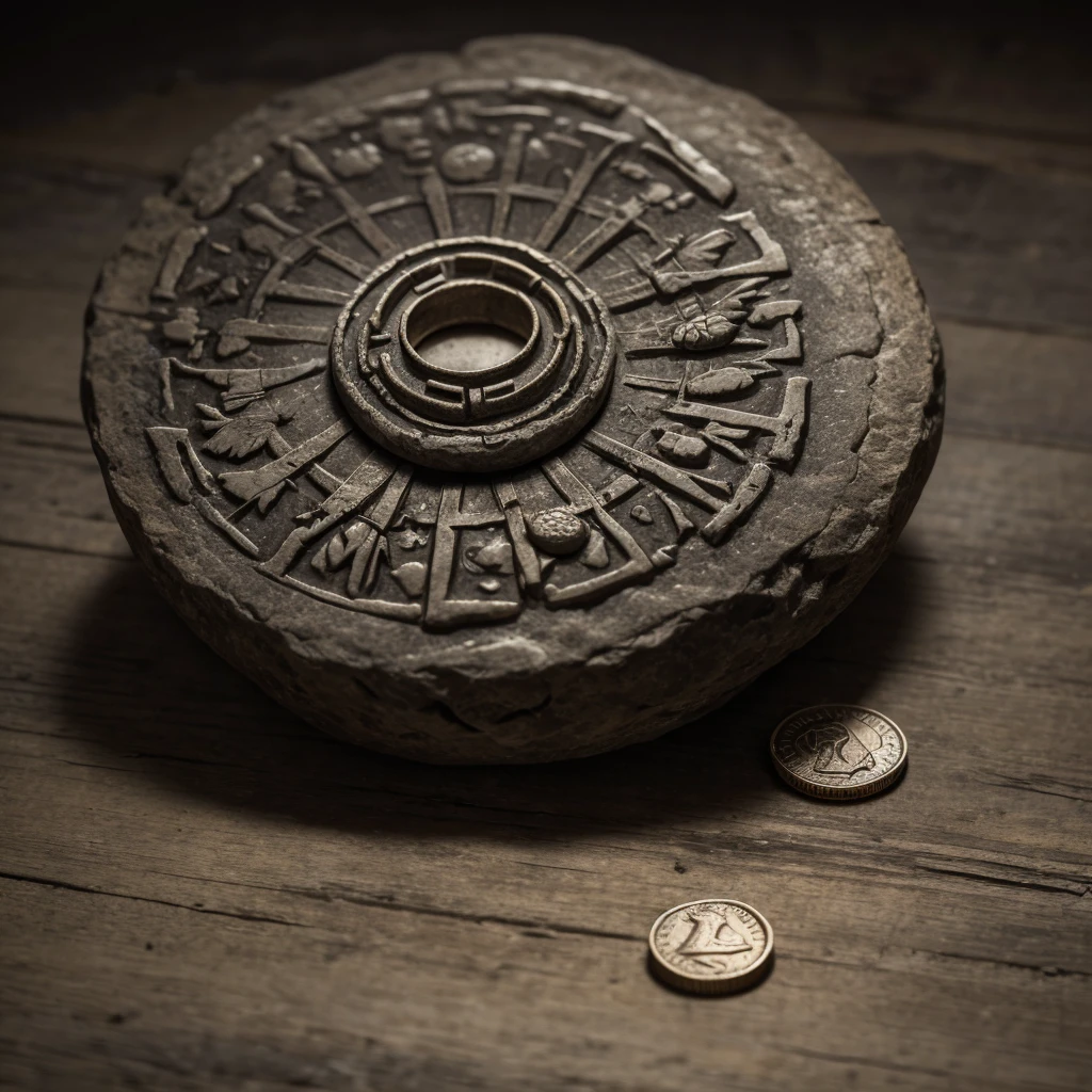 Create an ancient coin representing the courage of Gothic style stoicism 