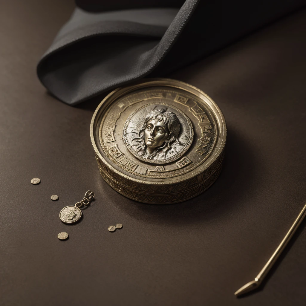 Create an ancient coin representing the courage of Gothic style stoicism