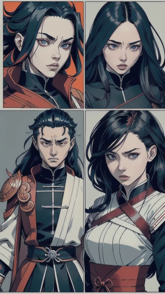 Please make live-action versions of the Demon Slayer characters: Tanjiro, Nezuko, Zenitsu, and Inosuke.(comic style), (colored line art:1.5), ((Best quality)), ((masterpiece)), (detailed:1.4), 3D, an image ,Perfect proportions,Octane Render,Two-tone lighting,Wide aperture,Low ISO,White balance,Rule of thirds,8K RAW, (realistic:1.3), (mature adult:1.5),
