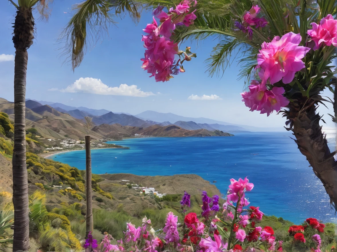 mar, sun, playa, flores, flores in the water, flores on the shore, flores on trees and palm trees, flores in the sky, flores in the sun, flores in a glass, rose, gladioli, Aster, dahlias, wisteria, margaritas, More and more, more than a lot, a lot is good, a lot - it's beautiful, life is flores, High Definition, clear contours, hyperdelized, Hyper realistic, hypercarsive, hipershedevral, hypercolored, hyperfiligree