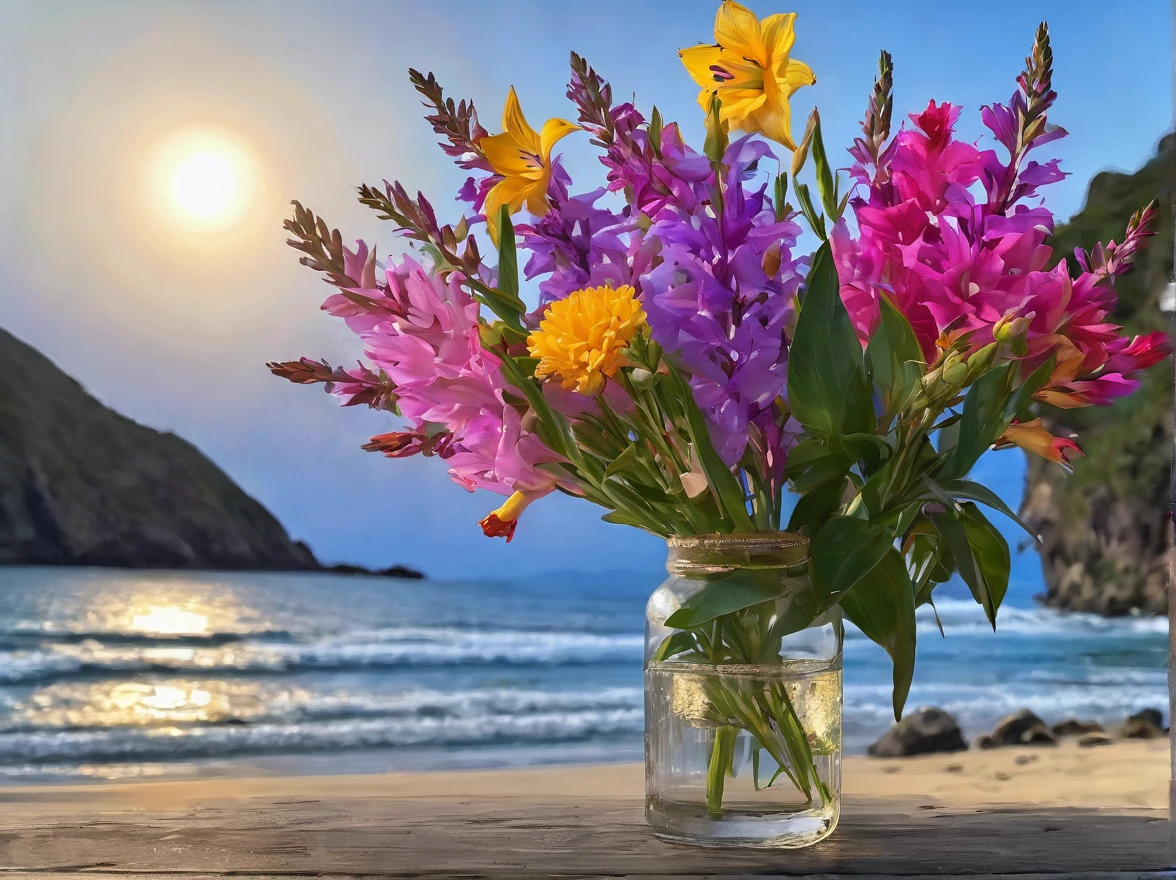 mar, sun, playa, flores, flores in the water, flores on the shore, flores on trees and palm trees, flores in the sky, flores in the sun, flores in a glass, rose, gladioli, Aster, dahlias, wisteria, margaritas, More and more, more than a lot, a lot is good, a lot - it's beautiful, life is flores, High Definition, clear contours, hyperdelized, Hyper realistic, hypercarsive, hipershedevral, hypercolored, hyperfiligree