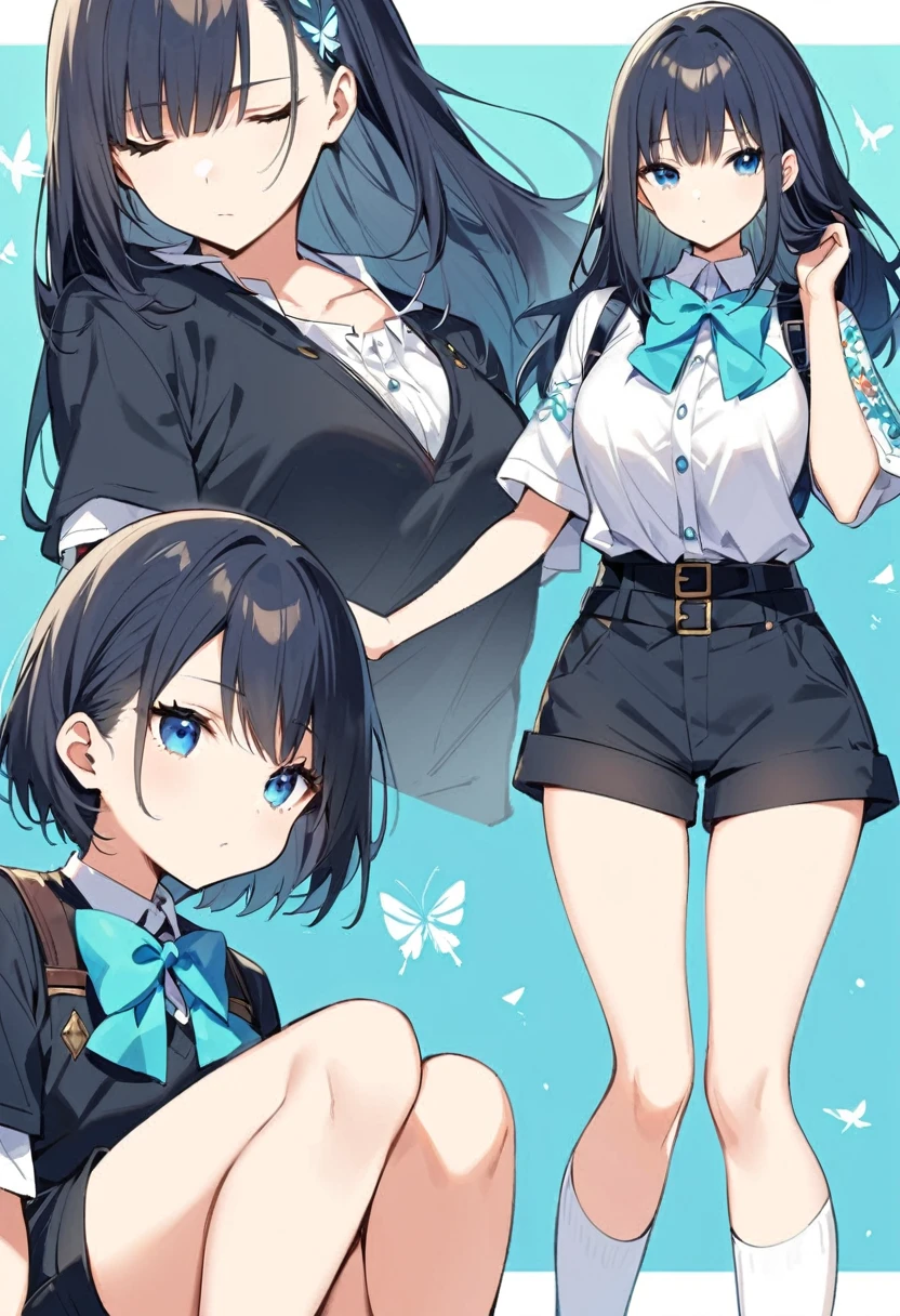 Of short stature, with a small muscular structure, full thighs, having light blue eyes and dark blue hair. He usually fastens his hair with a cyan butterfly bow behind his head.
In terms of clothing, Lloyd usually wears a white blouse with embroidery in the middle and a cyan band on the sleeves. He complements the look with a closed cyan vest, which has four buttons on the four upper and lower sides. Below, he wears short shorts of the same color, which is held by two belts - one on each side - that go down to the shoulder and goes down to behind the shorts. Her white socks extend to her knees, while her dark-colored shoes are closed with a type of velcro.