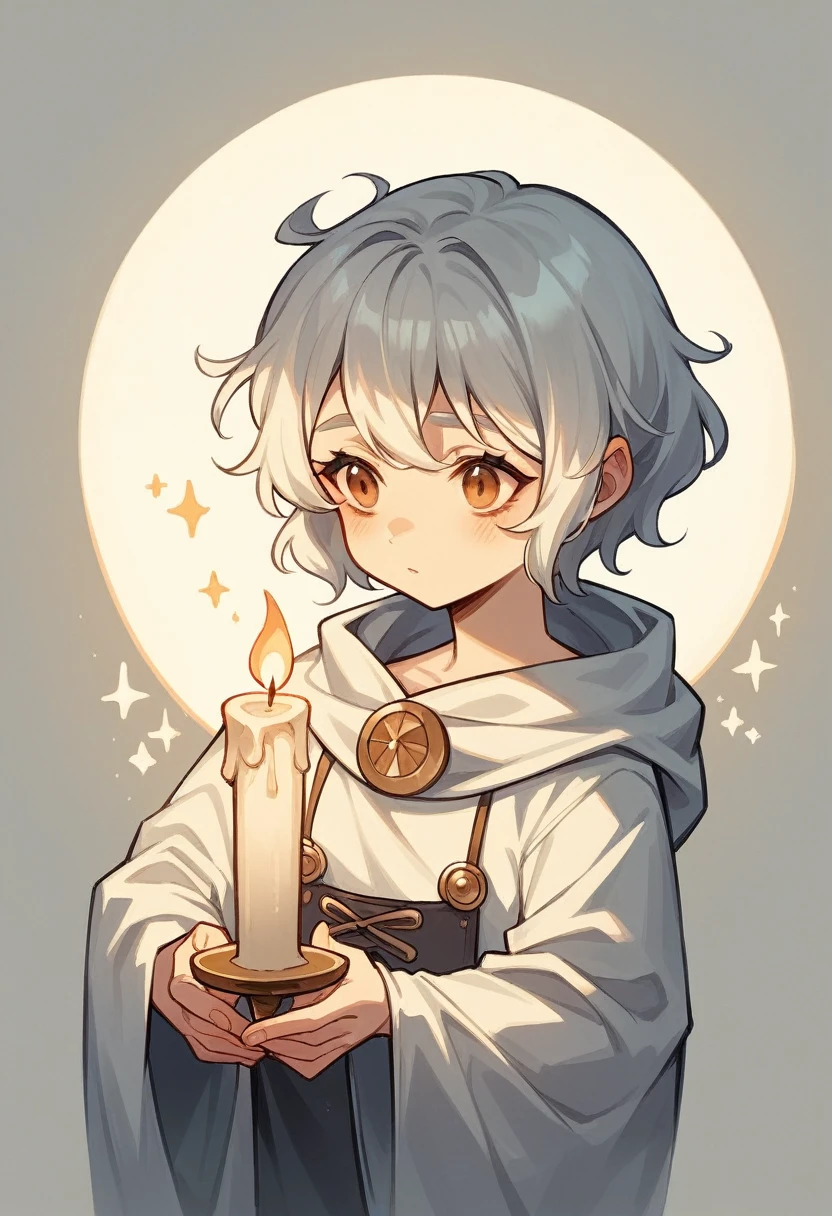Create a photograph-like image of a young white girl, holding a candle. The candle emits a warm, bright light that illuminates your face and casts complex shadows on your skin and around it. Her hair is loosely tied, and she has a serene, contemplative expression. Candle light should create a soft, ethereal glow, emphasizing the delicate features of your face. Use a minimalist, drawing style with fine lines and subtle shading, capturing the contrast between light and shadow. Incorporate warm tones to enhance the intimate and tranquil atmosphere of the scene.