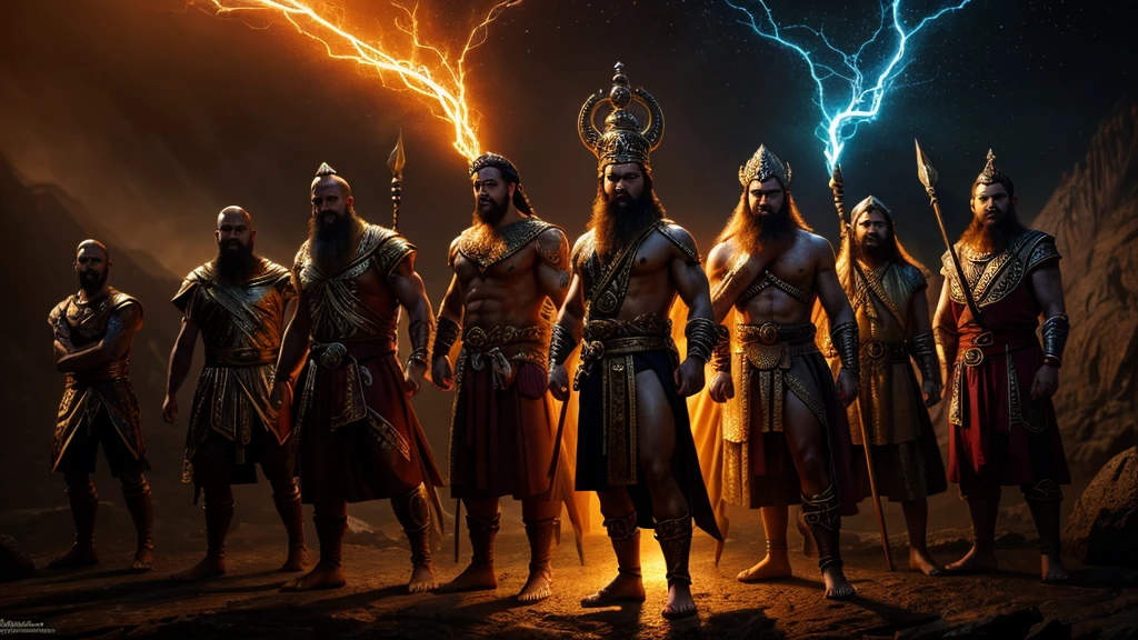 a group of different gods from various religions, powerful deities, dramatic lighting, highly detailed, cinematic composition, ultra-detailed, 8k, photorealistic, dramatic poses, awe-inspiring, glowing energy effects, magical atmosphere, intricate details, vivid colors, chiaroscuro lighting, epic fantasy