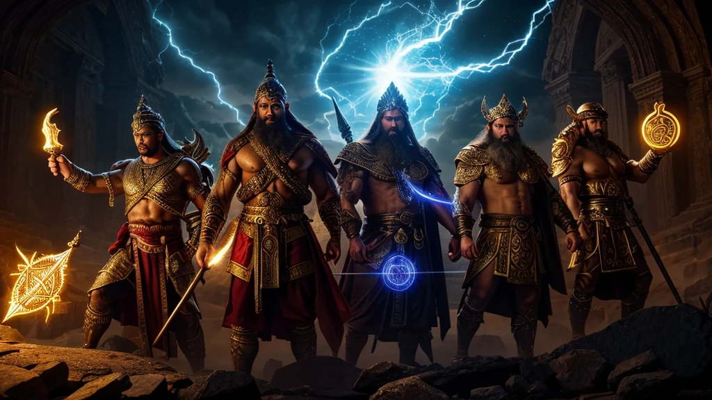 a group of different gods from various religions, powerful deities, dramatic lighting, highly detailed, cinematic composition, ultra-detailed, 8k, photorealistic, dramatic poses, awe-inspiring, glowing energy effects, magical atmosphere, intricate details, vivid colors, chiaroscuro lighting, epic fantasy