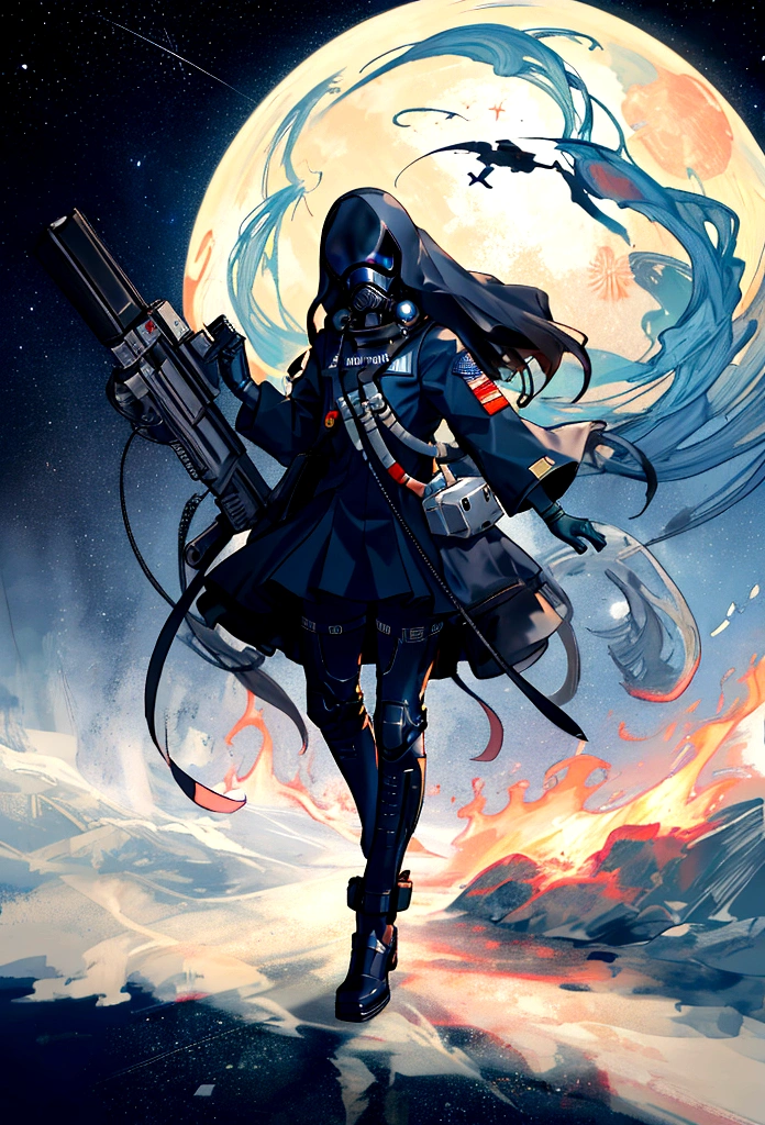 undead astronaut floating in space, gas mask , void of stars in the background