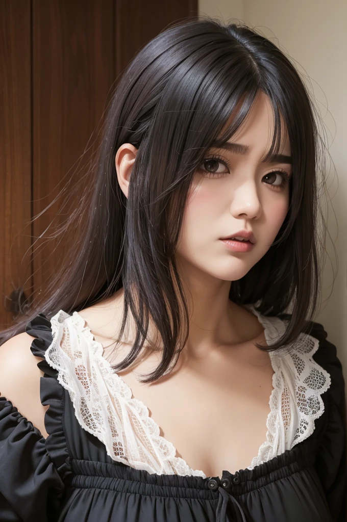 naughty man, big boy, mullet hair, large volume, glued blouse, long manga and high throat
