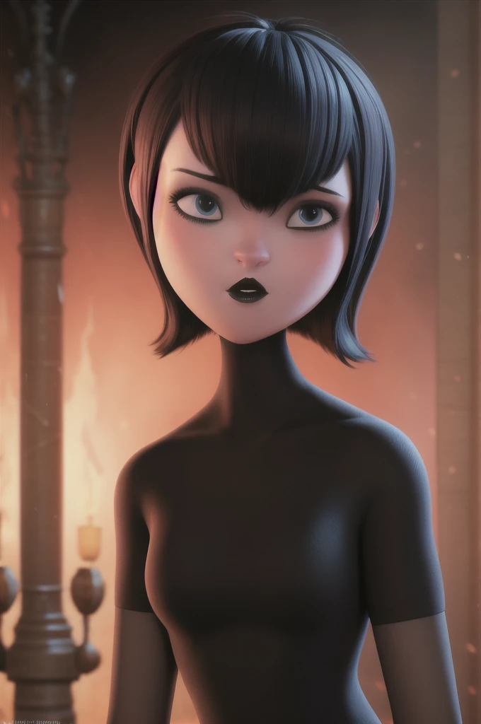 (dark theme:0.6), mevis, 1girl, short hair, black hair, solo focus, black eyes, makeup, lipstick, black lips , (hdr:1.22), muted colors, complex background, hyperdetailed, art [[by jordan grimmer]]