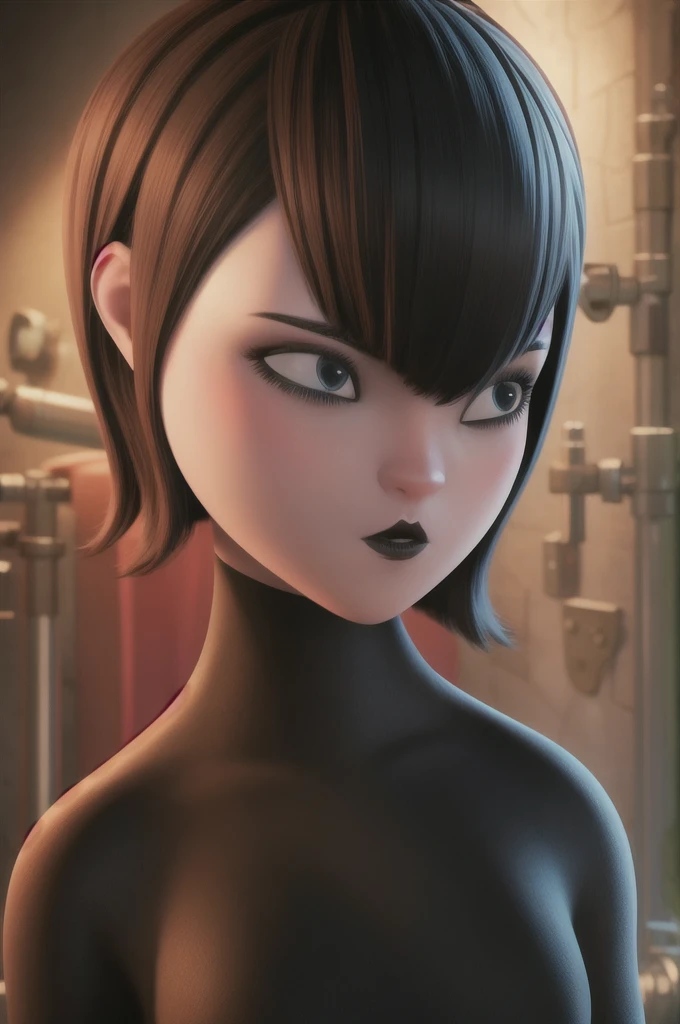 (dark theme:0.6), mevis, 1girl, short hair, black hair, solo focus, black eyes, makeup, lipstick, black lips , (hdr:1.22), muted colors, complex background, hyperdetailed, art [[by jordan grimmer]]