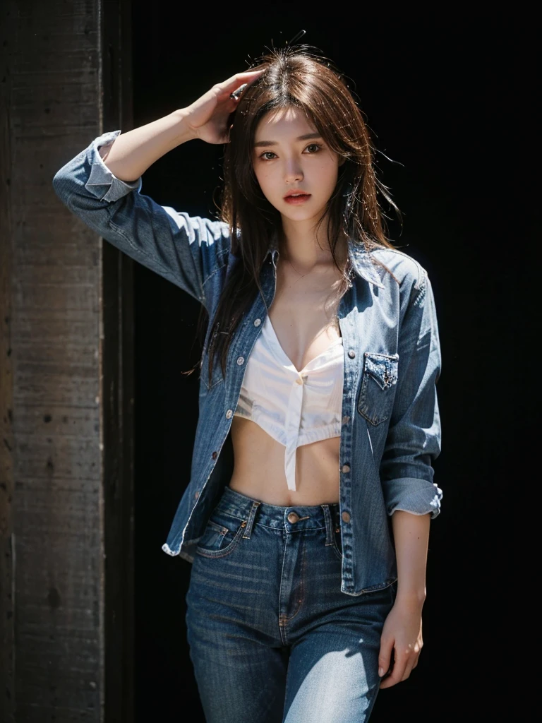 Woman with unbuttoned clothes