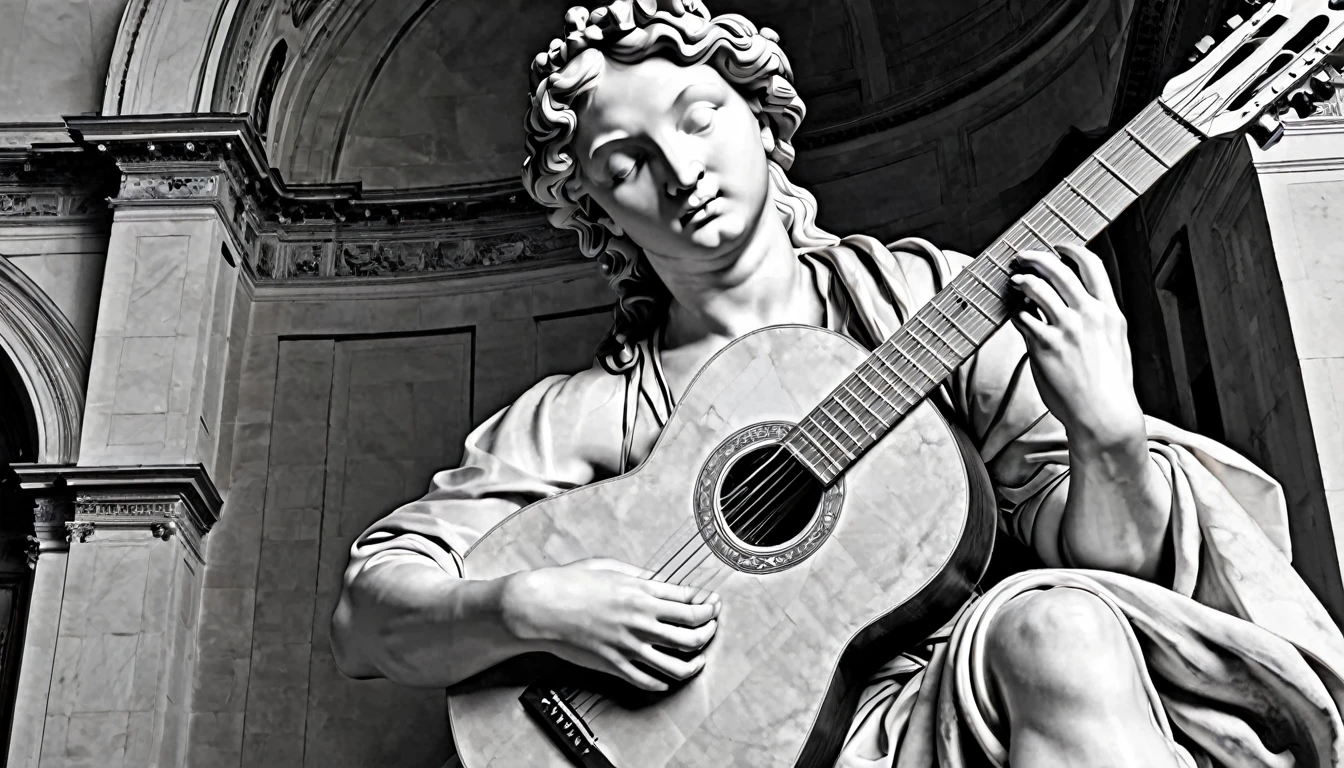 realistic greek marble sculpture with a guitar