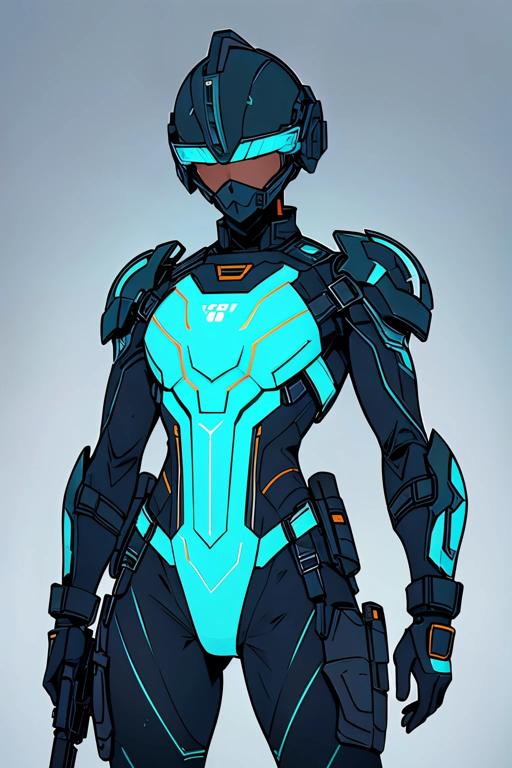 Generate soldiers for a black skinned army force slick unique army suits, with top tier futuristic gun and gadget and gear, comic style anime bold lines, Add a holographic visor male costume