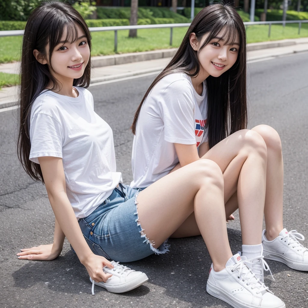 (超高分辨率,RAW photogr,realisticlying,tmasterpiece,best qualtiy:1.4),Complicated details,3个女孩,3 20 year old Korean girl,Wear a loose black T-shirt and skinny jeans,Stand on the grass and take pictures,hugs,Intimate relationships,Detailed meadow,A sweet smile on a small face,Ultra-realistic facial details,The face and skin are pink and white, and luminous,Playful and coquettish pose,The calves are straight and slender:1.2,Wear high-end brand sneakers:1.0,eventide:0.3,Broad lighting,naturalshadow:1.0,超高分辨率,taking a full body photo:1.8