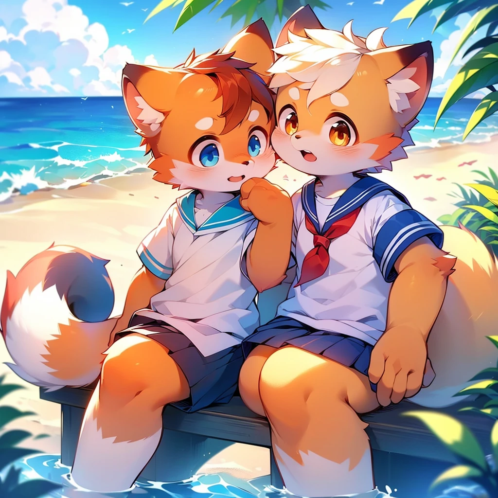 4K quality,High resolution, Female Red Panda, Ocean,
Appeared wearing a sailor uniform! Sitting,fly in the sky, Cute face!