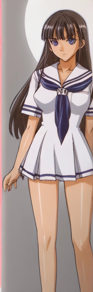 Mizushima Asa, a girl with big breasts and beautiful legs, stands in a miniskirt uniform.。