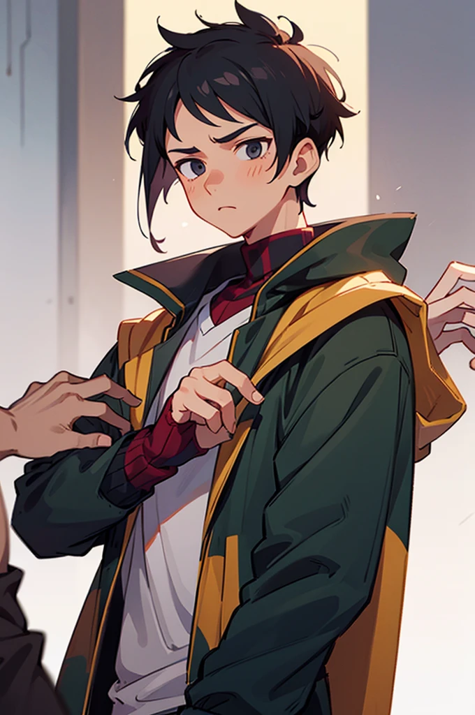 masterpiece, 1 man, iwaizumi, black hair, short hair, spiky hair, slightly tanned skin, manly, winter clothes, calm expression, solo focus, upper body, perfect face