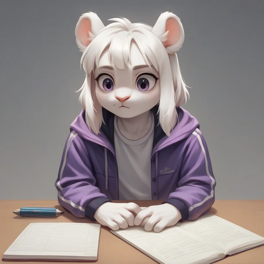 "Create a digital painting of a koala with white fur, wearing a purple jacket, working on a notebook, featuring (((intricate details))), (((best quality))), (((extremely detailed quality))), and (((complex composition)))." | Related artists: Sakimichan, Loish, Wlop