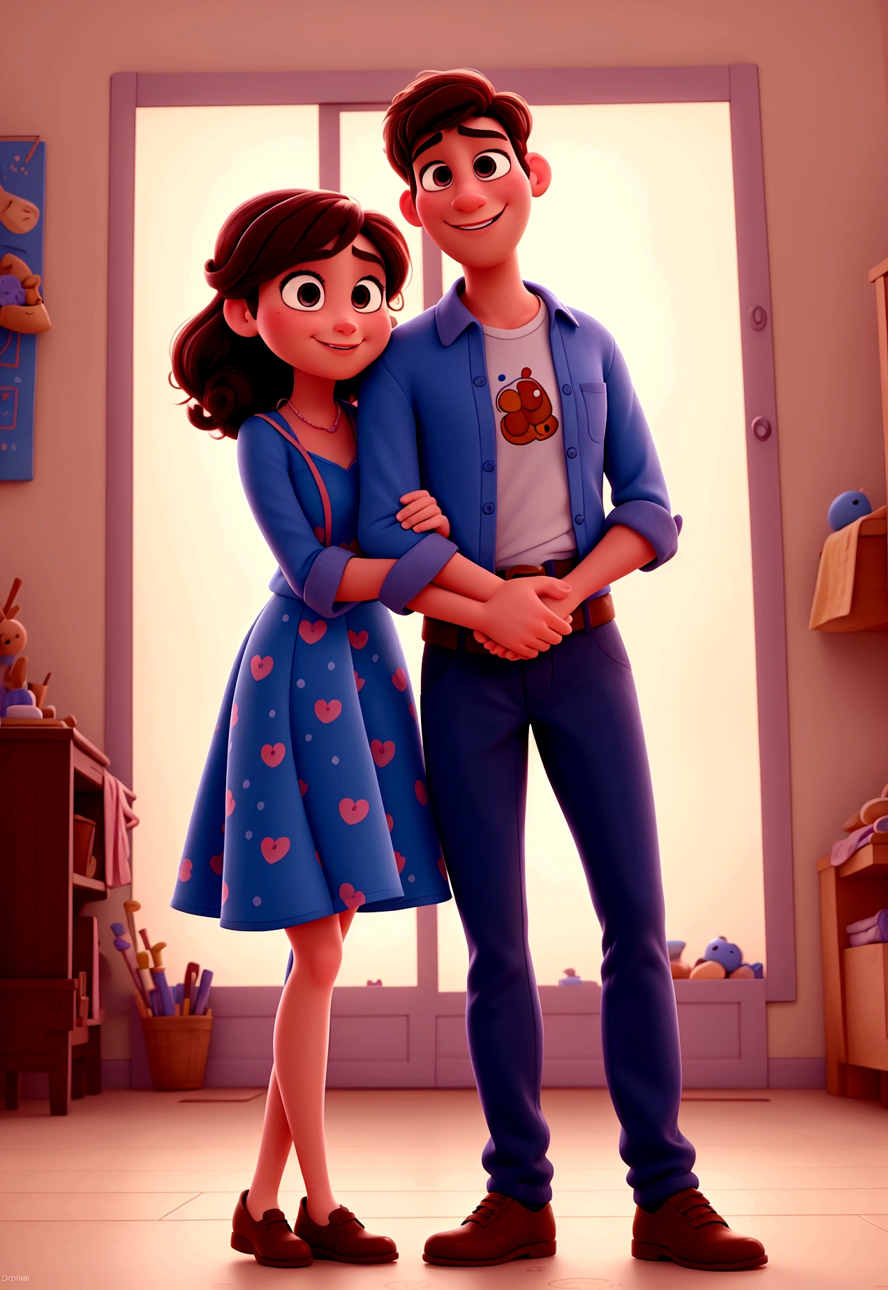 Illustration of an adorable couple. Full HD, focused on cinematic touches, Disney Pixar Animation's Desenvolva