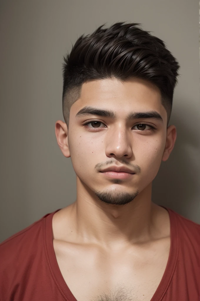 A photo of the face of a 20-year-old Latino man with shaved hair