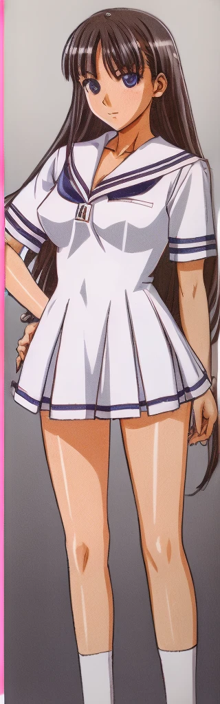 Mizushima Asa, a girl with big breasts and beautiful legs, is standing blushing in a miniskirt uniform.。