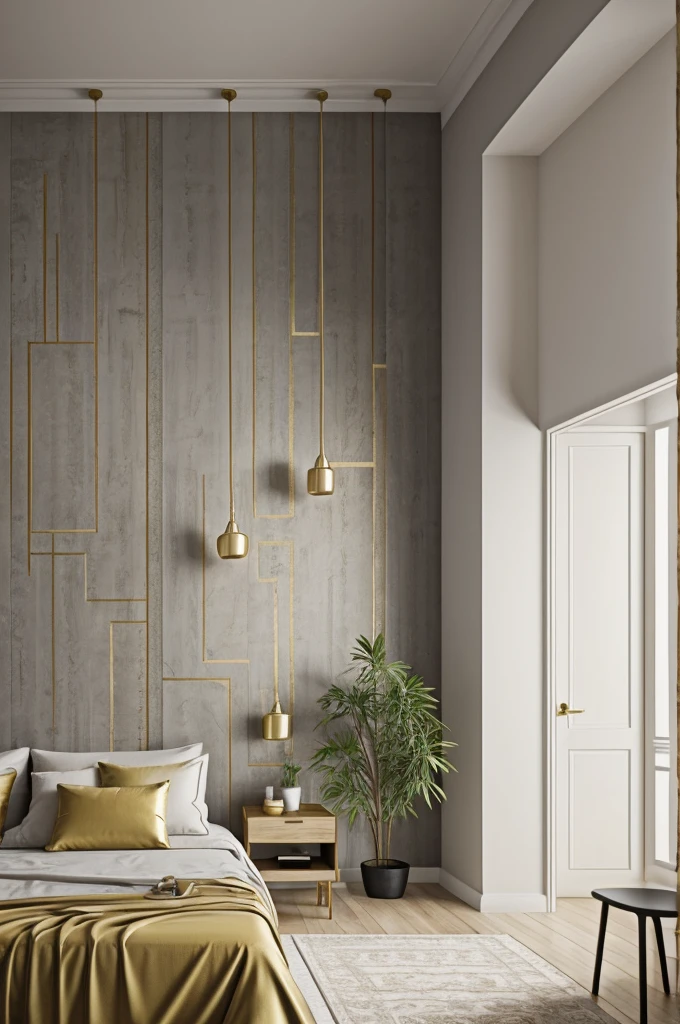 Simple apartment wall with Venetian stucco gray and gold veins