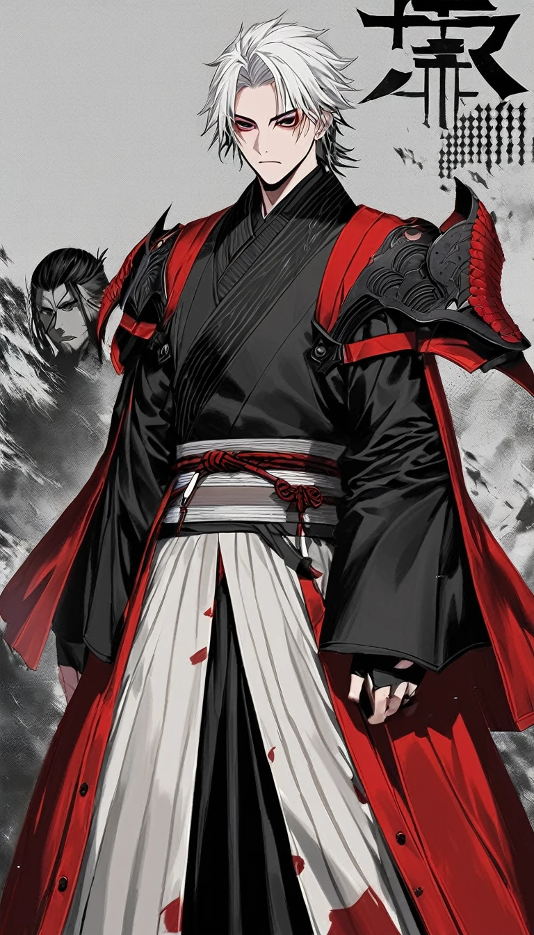 Make an anime character called "Dr4quinho", with the design style of "Jujutsu Kaisen". "Dr4quinho" has white hair and dresses like a samurai.