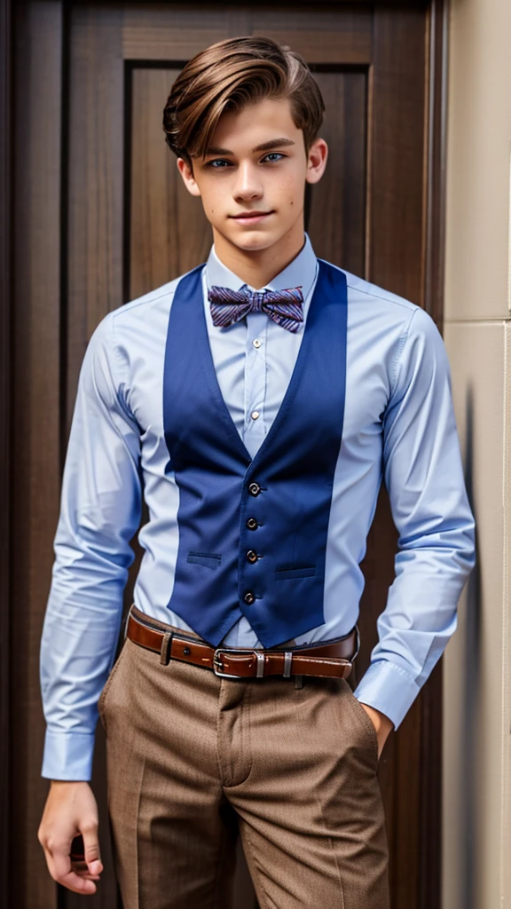 19 year old male wearing bow tie and lomg sleveed button up with belt and tucked in
4K HIGH REZ
Physical Description: Brown colored hair and skinny build. 5"5 and 150 LB. Blue eyes.
.