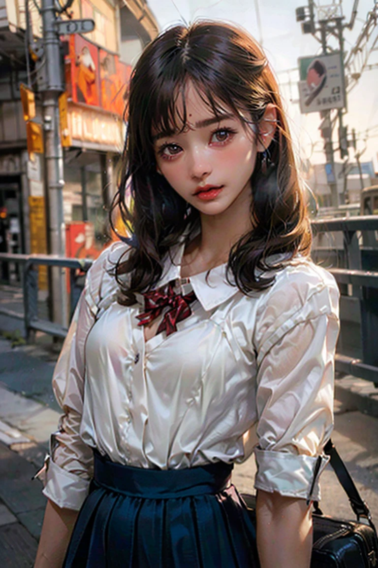 (Amazing photos of beautiful Japan women),
((Very detailed, Highest quality)),(Realistic:1.2),8K,((An absurd solution)),Perfect Anatomy,(low
(One girl),(18-year-old),break,
whole body,View your viewers,
((Beautiful attention to detail)),(Gezi Gezi eyebrows),low eyebrows,Straight eyebrows,(Brown eyes),
(cry:0.9),(Embarrassing),((blush)),(Very detailed肌),
(Part your lips:1.1),(Thick lips:1.3),(Glossy Lips),(lipstick:1.2),(Black medium hair),Wide forehead,
break, (school uniform:1.4),(ribbon), (school bag),((bulge in clothes)),(Check skirt),
(Small breasts:1.5), (Medium bodied:1.3),(Cute pose),
(street),(outside),(In front of school)