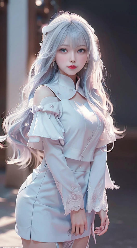 ((Best quality)), ((masterpiece)), (detail:1.4), Beautiful cyberpunk Japanese female image,, nffsw(High Dynamic Range),Ray Tracing,nvidia RTX,Super Resolution,Unreal 5,Subsurface scattering,PBR Textures,Post-Processing,Anisotropic filtering,Depth of Field,Maximum clarity and sharp multi-layered textures,Albedo and Specular Maps,Surface Shading,Mitsu - Accurate simulation of material interactions,Perfect proportion,Octane Rendering,Two-color light,Large aperture,Low ISO,White Balance,Three rules、8K raw data、Beautiful bright red pupils,Off-shoulder clothing,outstanding student,Light blue gradient on pure white hair,Delicate face and eyes,Round Face, Drooping eyes, Long eyelashes,Blush Blush,Fine and fluffy hair,lips,pure,Cute face,Sweet girl,Smile,Artistic sense,Casual wear,advanced sense,snowflake,petal,snowflake, Wild rose snow background, Beautiful hair accessories,Waist-length hair,Hair blowing in the wind,Snow White cat ears, curly