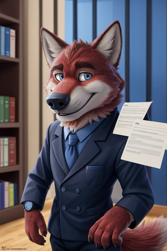 Ivan Fedorovich Wolfbach (Novosibirsk) ,Tall, handsome man, wolf,young, 24 years, brown fur,Kind,(red body:1.3),beautiful blue eyes,Novosibirsk,dressed, black jacket awards on jacket, shirt, black tie, trousers,shoes, wolf, detailed fur, man ,paw pads, finger claws,per viewer, 5 fingers, paws, 5 fingers, smile, wrist watch, nextel, by xenoforge, (complex, high detail, digital photography, soft focus, RAW variety viewer, Very close to the camera) , variety, Novosibirsk, smile, good mood, positive, Very close to the camera, GOVERNOR,coming, ministry of health,cabinet, GOVERNORа, GOVERNOR Novosibirskа,holding a chumadan with documents,coming минздрав,самый young GOVERNOR, black tie,
Photorealism, realism, digital style, Subsurface scattering, I look at the viewer,coming министерство здравоохранения, chumadan dekumentov, Folder,
masterpiece, Best quality, ultra realistic, 8 thousand.)