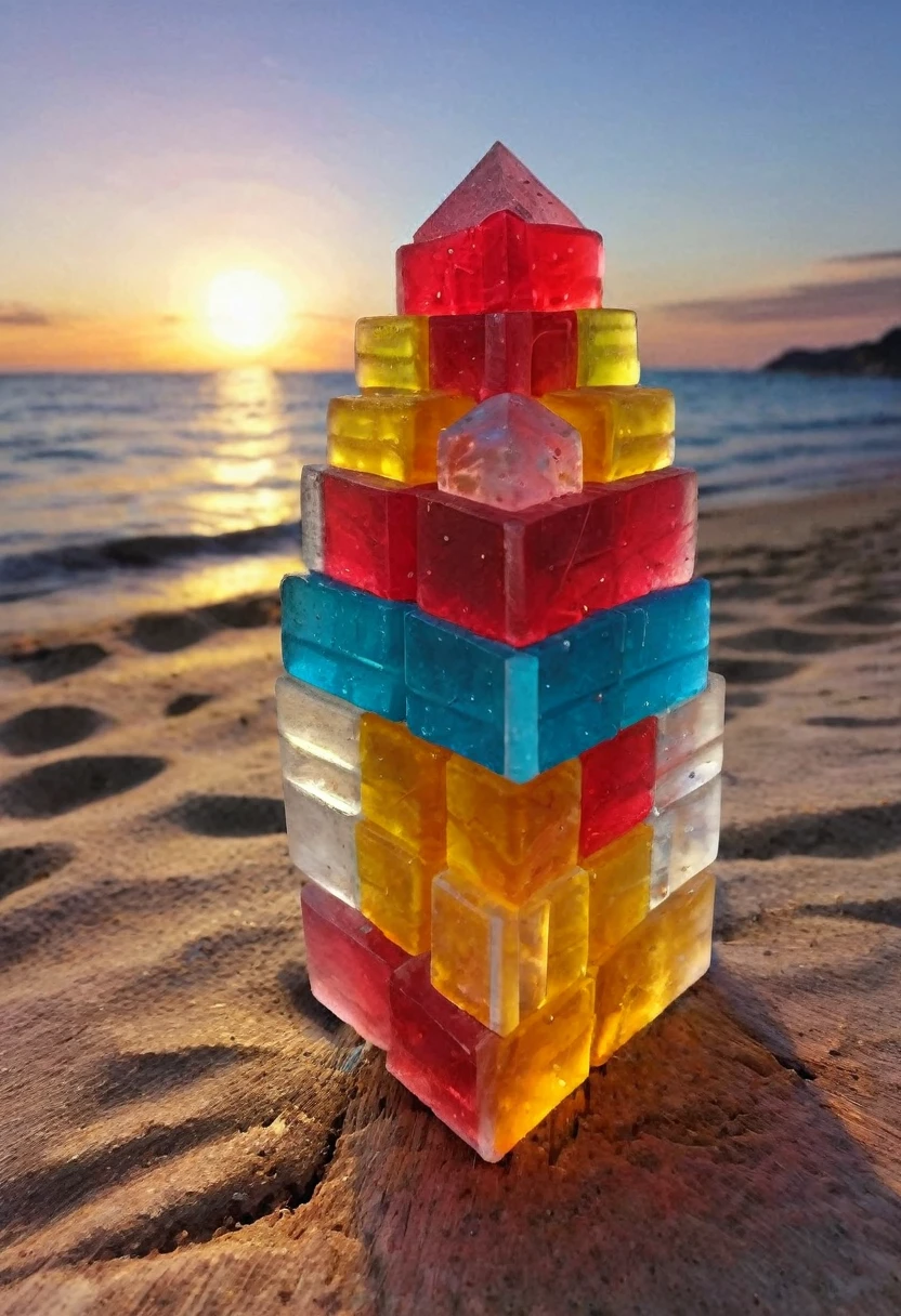 gummiray tridimentional, backlight, amazing colours, NIGHT beach background