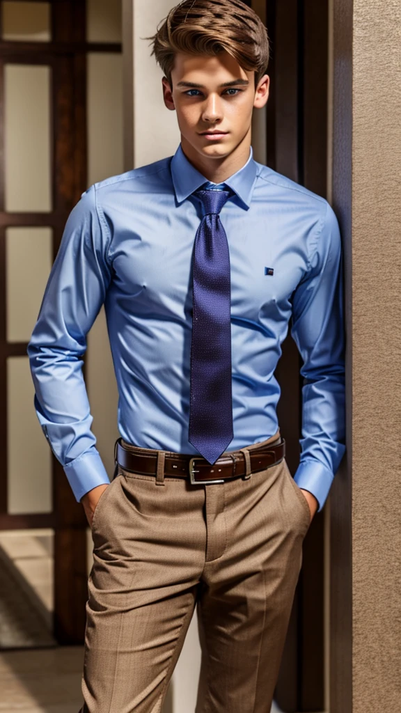 19 year old male wearing tie and lomg sleveed button up with belt and tucked in
4K HIGH REZ 

Physical Description: Brown colored hair and skinny build. 5"5 and 150 LB. Blue eyes. 

.