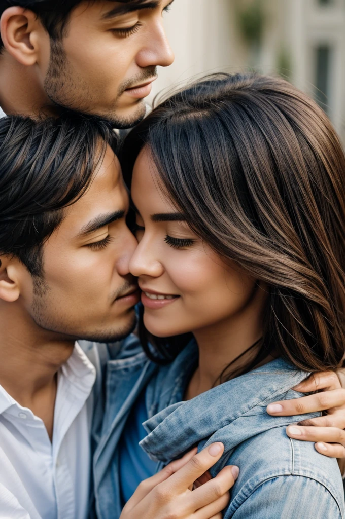 GIRL Holds man face while man looks up at her