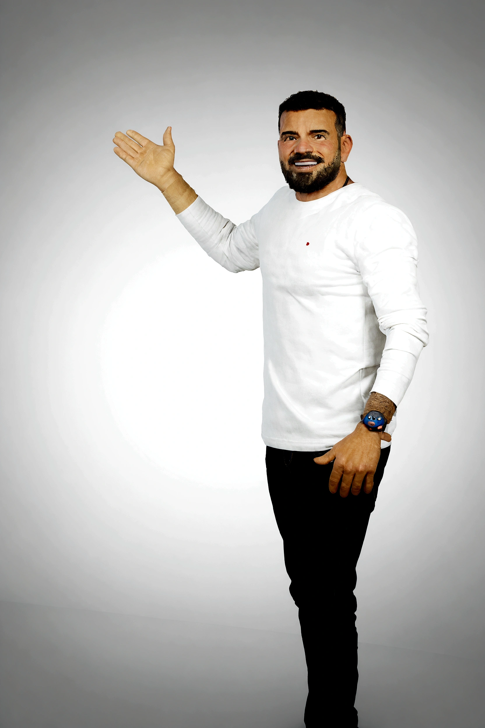 Cartoon character of a man in a blue shirt, an animated character, stylized character, animation style rendering, 3d stylized, Stylized 3D rendering, toon render screenshot, 3d character, 3d character, Stylized 3D rendering, 3D character rendering, cartoon character, Personagem de close up, character posing, (Pixar-style) (master part:1.2) (bokeh) (best qualityer) (skin detailed) (detailed texture) (8K) (Argilla) (cinematic lighting) (sharp focus，Sit down and lift your upper body
